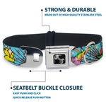 Dog Bone Seatbelt Buckle Collar - Rainbow Cloud Stars Baby Blue