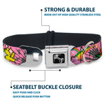 Dog Bone Seatbelt Buckle Collar - Rainbow Cloud Stars Pink