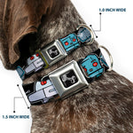 Dog Bone Seatbelt Buckle Collar - Robots CLOSE-UP Black