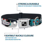 Dog Bone Seatbelt Buckle Collar - Robots CLOSE-UP Black