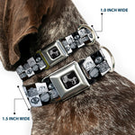 Dog Bone Seatbelt Buckle Collar - Robot Heads Checkers Black/White