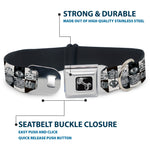Dog Bone Seatbelt Buckle Collar - Robot Heads Checkers Black/White
