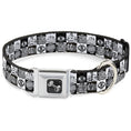Load image into Gallery viewer, Dog Bone Seatbelt Buckle Collar - Robot Heads Checkers Black/White