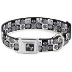 Dog Bone Seatbelt Buckle Collar - Robot Heads Checkers Black/White