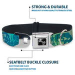 Dog Bone Seatbelt Buckle Collar - Retro Monster Aqua