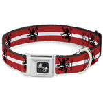 Dog Bone Seatbelt Buckle Collar - Rampant Lion Repeat/Stripes Red/White/Black