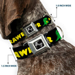 Dog Bone Seatbelt Buckle Collar - RRRAWR Dinosaur Black/Green/Yellow