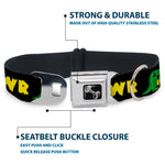 Dog Bone Seatbelt Buckle Collar - RRRAWR Dinosaur Black/Green/Yellow