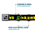 Dog Bone Seatbelt Buckle Collar - RRRAWR Dinosaur Black/Green/Yellow