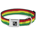 Load image into Gallery viewer, Dog Bone Seatbelt Buckle Collar - Rasta Stripes Painted Green/Yellow/Red