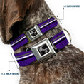 Load image into Gallery viewer, Dog Bone Seatbelt Buckle Collar - Racing Stripes Purple/Gray/White/Black