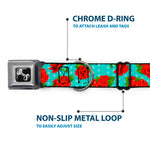 Dog Bone Seatbelt Buckle Collar - Red Roses/Polka Dots Turquoise