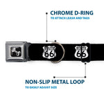 Dog Bone Seatbelt Buckle Collar - ROUTE 66 Highway Sign Repeat Black/White