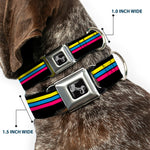 Dog Bone Black/Silver Seatbelt Buckle Collar - Racing Stripes Black/Yellow/Blue/Pink