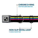 Dog Bone Black/Silver Seatbelt Buckle Collar - Racing Stripes Black/Yellow/Blue/Pink