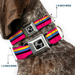 Dog Bone Black/Silver Seatbelt Buckle Collar - Racing Stripes Pink/Yellow/Blue/Black