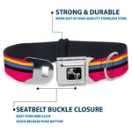 Dog Bone Black/Silver Seatbelt Buckle Collar - Racing Stripes Pink/Yellow/Blue/Black