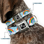 Dog Bone Black/Silver Seatbelt Buckle Collar - Rainbows & Stars Light Blue/Yellow/Rainbow