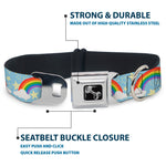 Dog Bone Black/Silver Seatbelt Buckle Collar - Rainbows & Stars Light Blue/Yellow/Rainbow