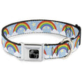 Load image into Gallery viewer, Dog Bone Black/Silver Seatbelt Buckle Collar - Rainbows & Stars Light Blue/Yellow/Rainbow