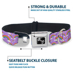 Dog Bone Black/Silver Seatbelt Buckle Collar - Rainbows Scattered Lavender