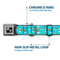 Load image into Gallery viewer, Dog Bone Black/Silver Seatbelt Buckle Collar - Rainbows Scattered Blue