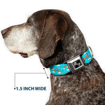 Dog Bone Black/Silver Seatbelt Buckle Collar - Rainbows Scattered Blue