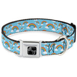 Dog Bone Black/Silver Seatbelt Buckle Collar - Rainbows Scattered Blue