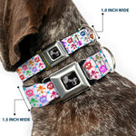 Dog Bone Seatbelt Buckle Collar - Skull & Fleur-de-Lis White/Multi Color