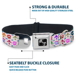 Dog Bone Seatbelt Buckle Collar - Skull & Fleur-de-Lis White/Multi Color