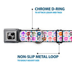 Dog Bone Seatbelt Buckle Collar - Skull & Fleur-de-Lis White/Multi Color