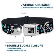 Dog Bone Seatbelt Buckle Collar - Skulls & Stars Black/White/Blue