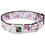 Dog Bone Seatbelt Buckle Collar - Splatter White/Pink