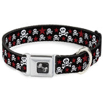 Dog Bone Seatbelt Buckle Collar - Skulls & Stars Black/White/Red