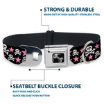 Dog Bone Seatbelt Buckle Collar - Skulls & Stars Black/White/Pink
