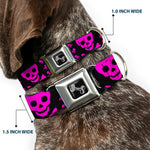 Dog Bone Seatbelt Buckle Collar - Skull w/Babies Black/Fuchsia