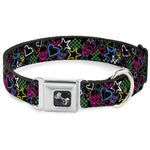 Dog Bone Seatbelt Buckle Collar - Sketch Skull/Star/Heart/Checker Black/Multi