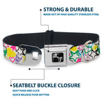 Dog Bone Seatbelt Buckle Collar - Sketch Skull/Star/Heart White/Multi Color
