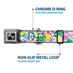 Dog Bone Seatbelt Buckle Collar - Sketch Skull/Star/Heart White/Multi Color