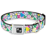 Dog Bone Seatbelt Buckle Collar - Sketch Skull/Star/Heart White/Multi Color