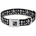 Load image into Gallery viewer, Dog Bone Seatbelt Buckle Collar - Skulls & Stars Black/White