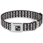 Dog Bone Seatbelt Buckle Collar - Skull w/Bow Black/White/Red