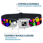 Dog Bone Seatbelt Buckle Collar - Squares Black/Multi Color