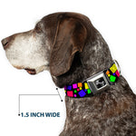 Dog Bone Seatbelt Buckle Collar - Squares Black/Multi Color