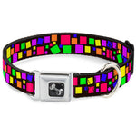 Dog Bone Seatbelt Buckle Collar - Squares Black/Multi Color