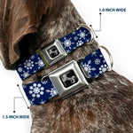 Dog Bone Seatbelt Buckle Collar - Snowflakes Blue/White
