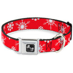 Dog Bone Seatbelt Buckle Collar - Snowflakes Red/White