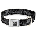 Load image into Gallery viewer, Dog Bone Seatbelt Buckle Collar - Skull & Dagger w/Filigree Black/Gray