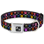 Dog Bone Seatbelt Buckle Collar - Skull & Fleur-de-Lis Black/Multi Color