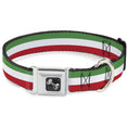 Load image into Gallery viewer, Dog Bone Seatbelt Buckle Collar - Stripes Green/White/Red